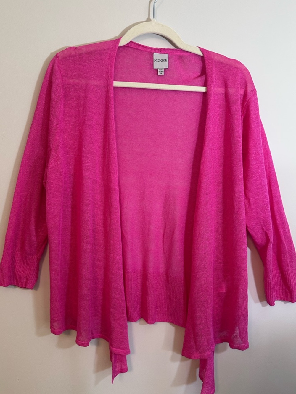 NIC+ZOE Pink Open-Front Lightweight Linen Blend Cardigan Sweater Size XL